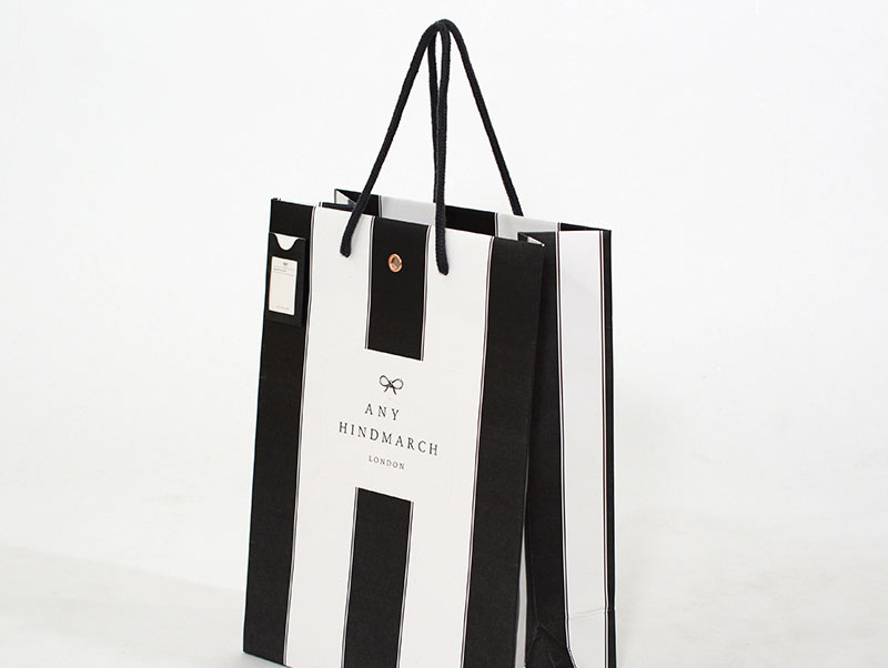 Black And White Stripe Printed Paper Bags With Logo