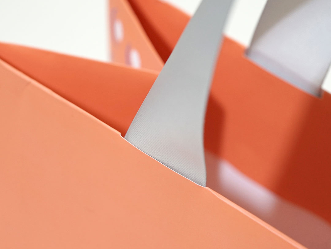 Reusable Orange Shopping Paper Bag With Ribbon Handle 