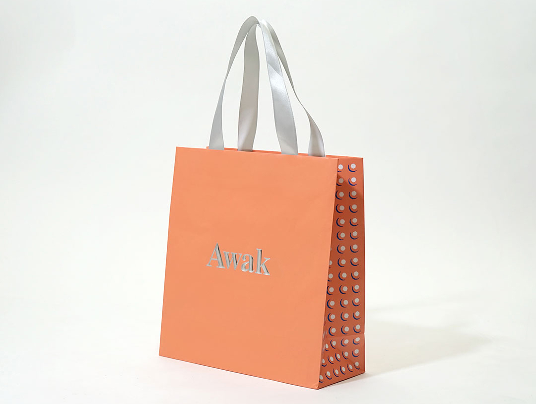 Reusable Orange Shopping Paper Bag With Ribbon Handle 