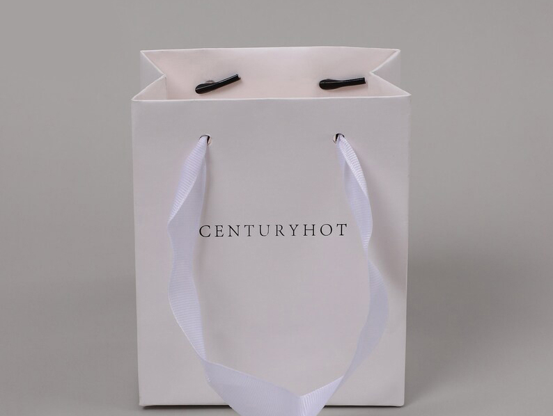 Square Bottom Cosmetics Paper Bags With Ribbon Handles 