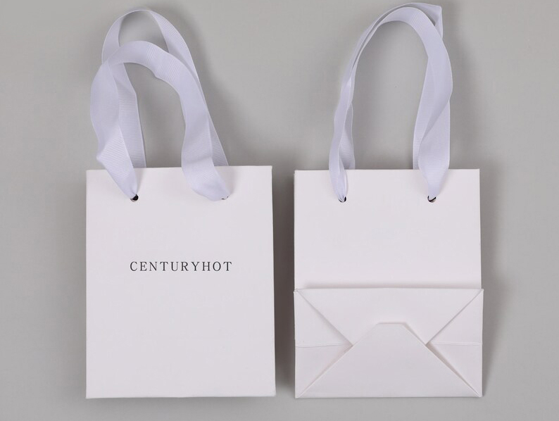 Square Bottom Cosmetics Paper Bags With Ribbon Handles 