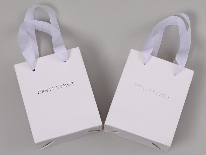 Square Bottom Cosmetics Paper Bags With Ribbon Handles 