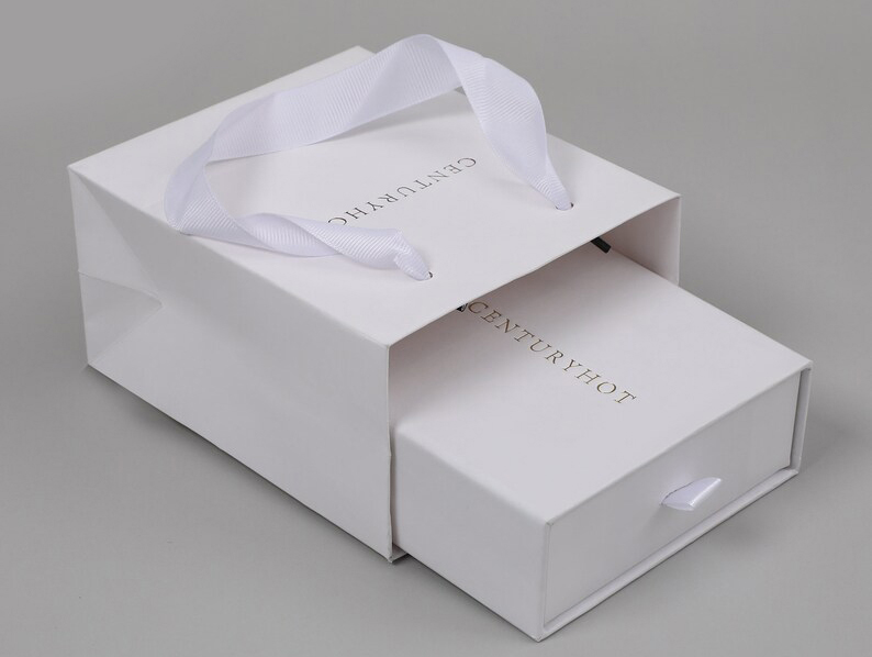 Square Bottom Cosmetics Paper Bags With Ribbon Handles 