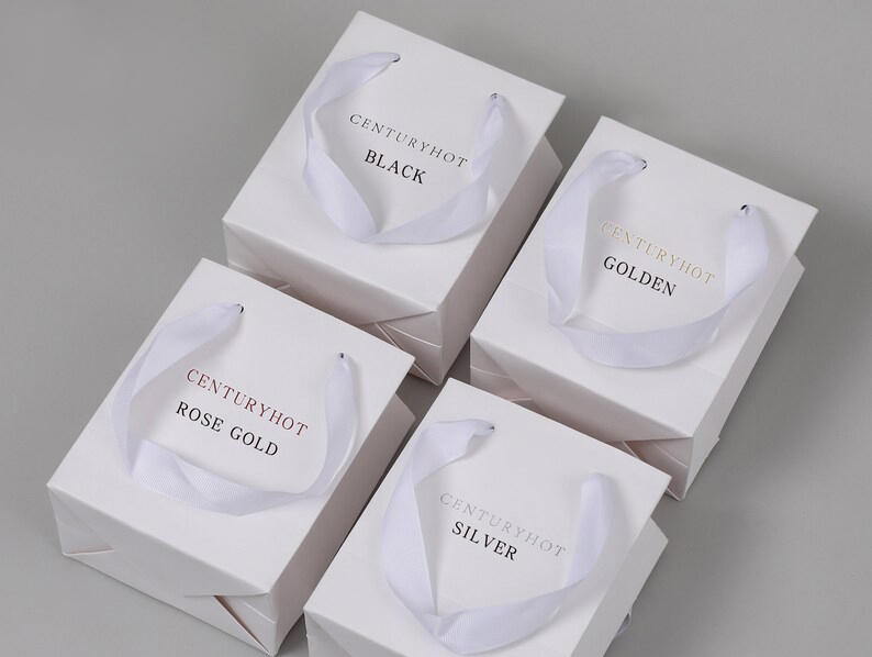 Square Bottom Cosmetics Paper Bags With Ribbon Handles 