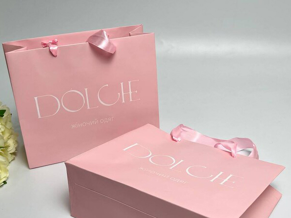 Pink Gift Bag With Ribbon Customizable Logo