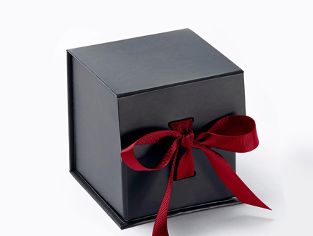 Square Black Cardboard Box With Bow Decoration For Easy Folding