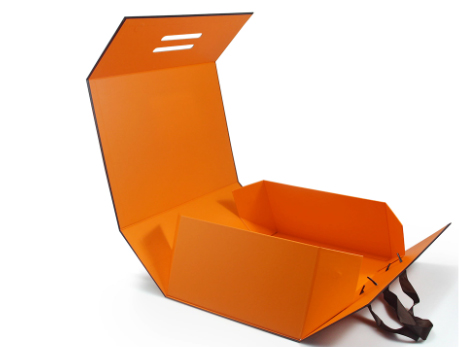 Orange Cardboard Shoe And Clothing Gift Box With Ribbon Handle 